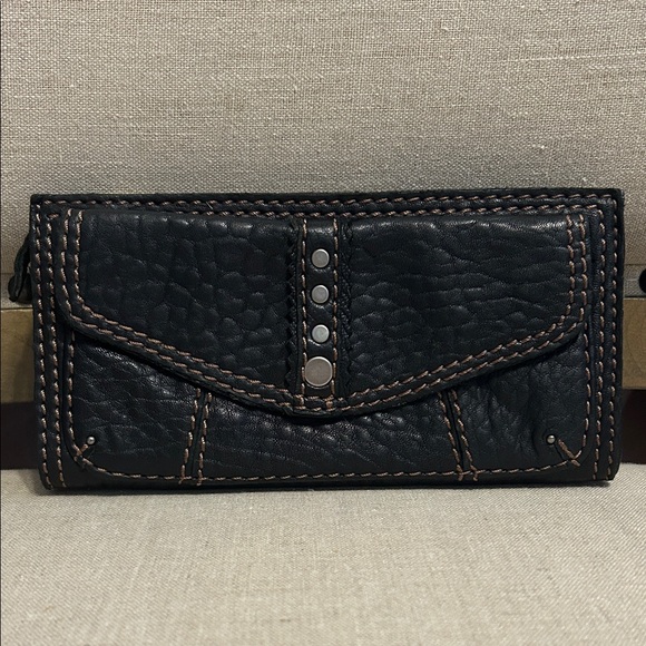 Lucky Brand Black Leather Textured Wallet with Stud Accents - Picture 1 of 8
